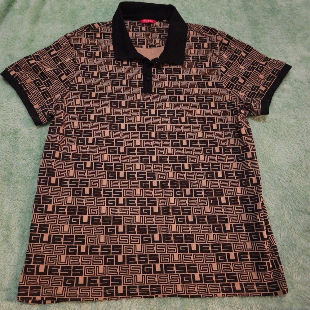 GUESS Los Angeles Polo Shirt‎ Mens XL All Over Print Logo Short Sleeve